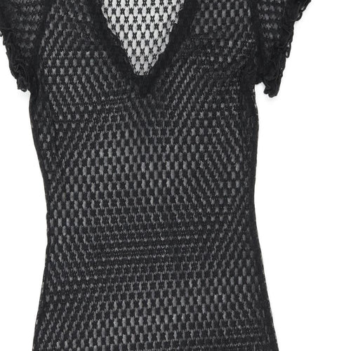 Emory Park Womens Black Floral Polyester Bodycon Size M V-Neck Pullover - Sheer