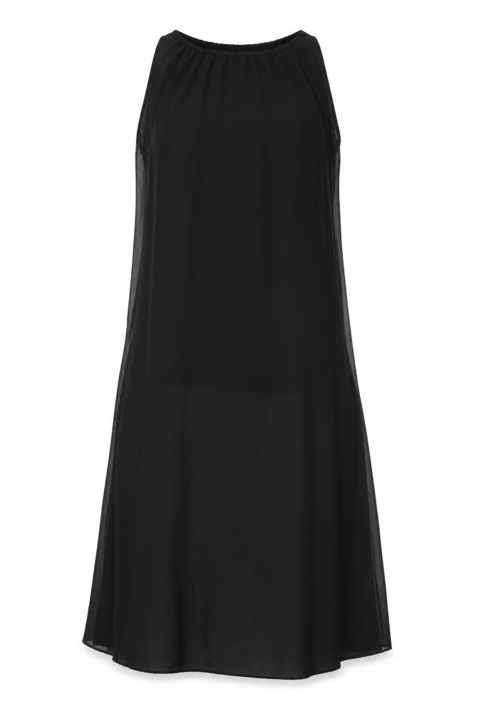 Front view of Boohoo women’s black polyester shift, size UK 10, round neck pullover