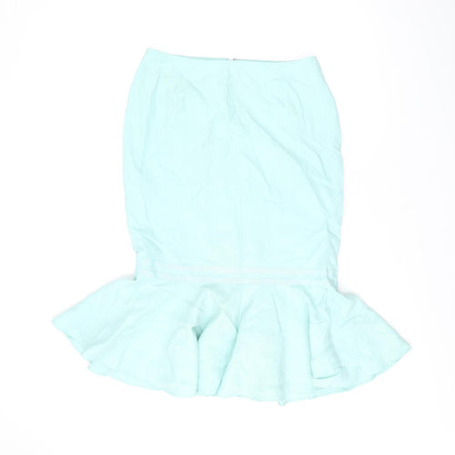 Minuet Womens Blue Silk Trumpet Skirt Size 12 Zip