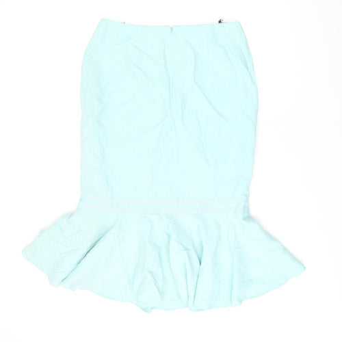 Minuet Womens Blue Silk Trumpet Skirt Size 12 Zip