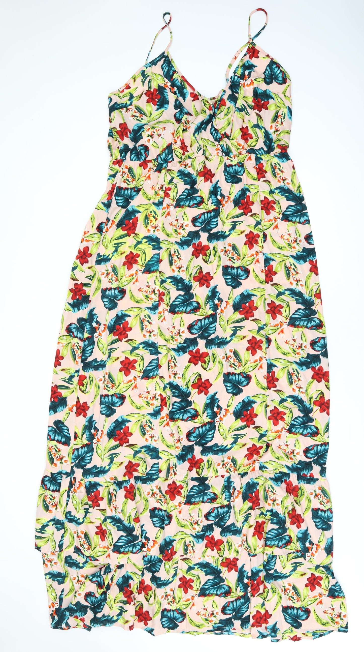 Boohoo Womens Pink Floral Polyester Maxi Size 20 V-Neck Pullover