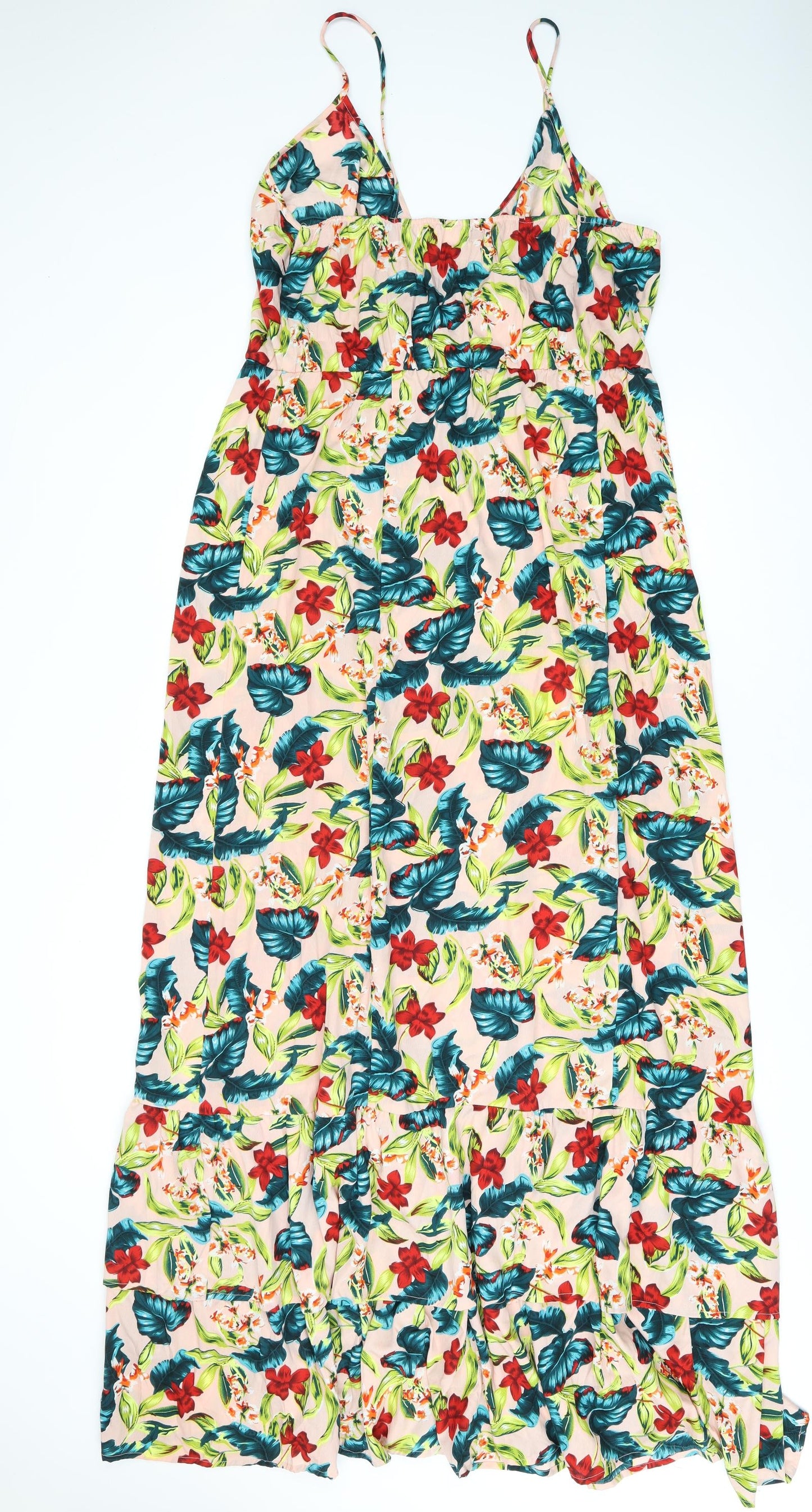 Boohoo Womens Pink Floral Polyester Maxi Size 20 V-Neck Pullover