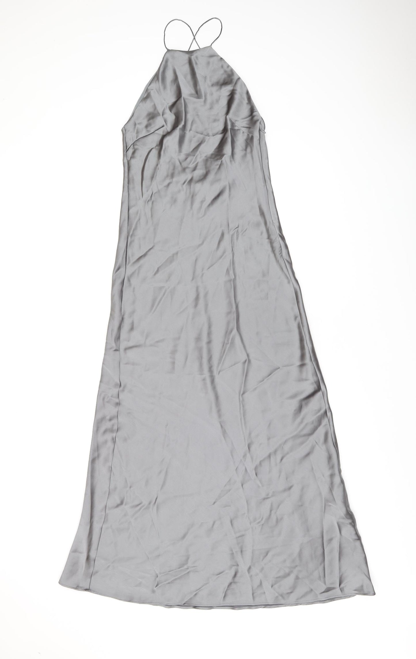 Zara Womens Grey Polyester Maxi Size XS Halter Zip