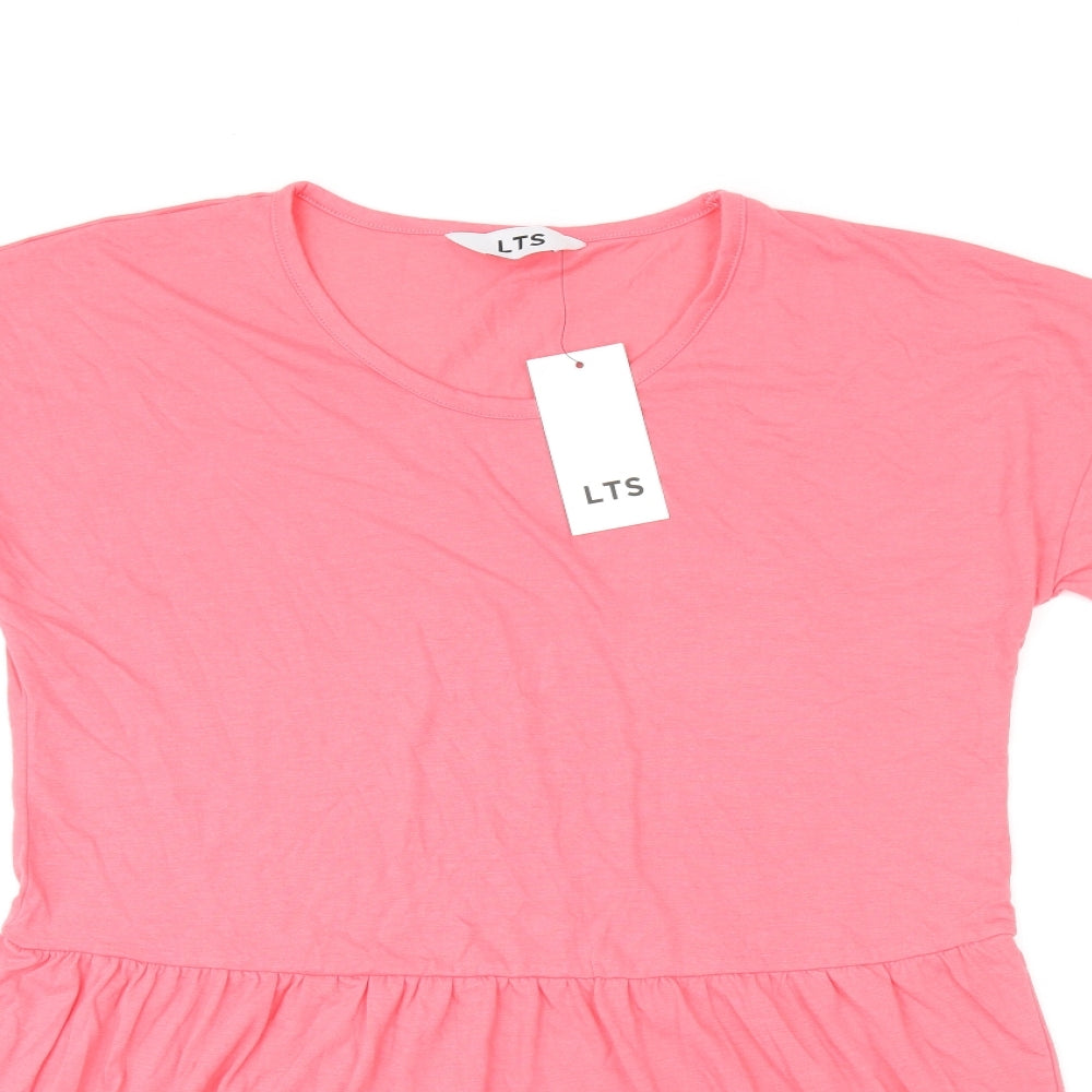 LTS Womens Pink Polyester Basic T-Shirt Size 12 Round Neck