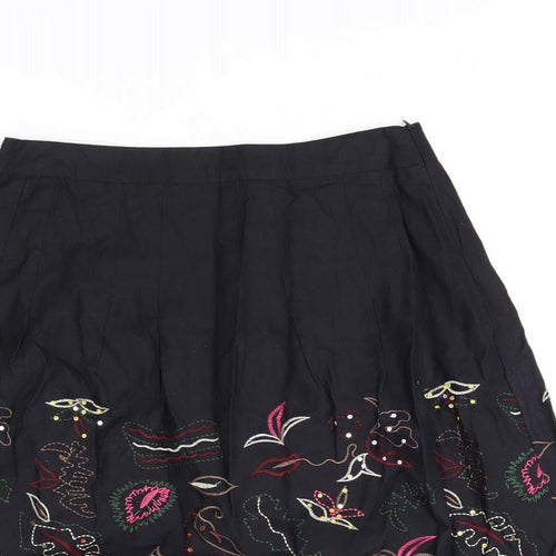 Influence Womens Black Geometric Cotton Swing Skirt Size 8 Zip