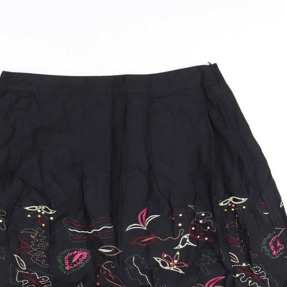 Influence Womens Black Geometric Cotton Swing Skirt Size 8 Zip
