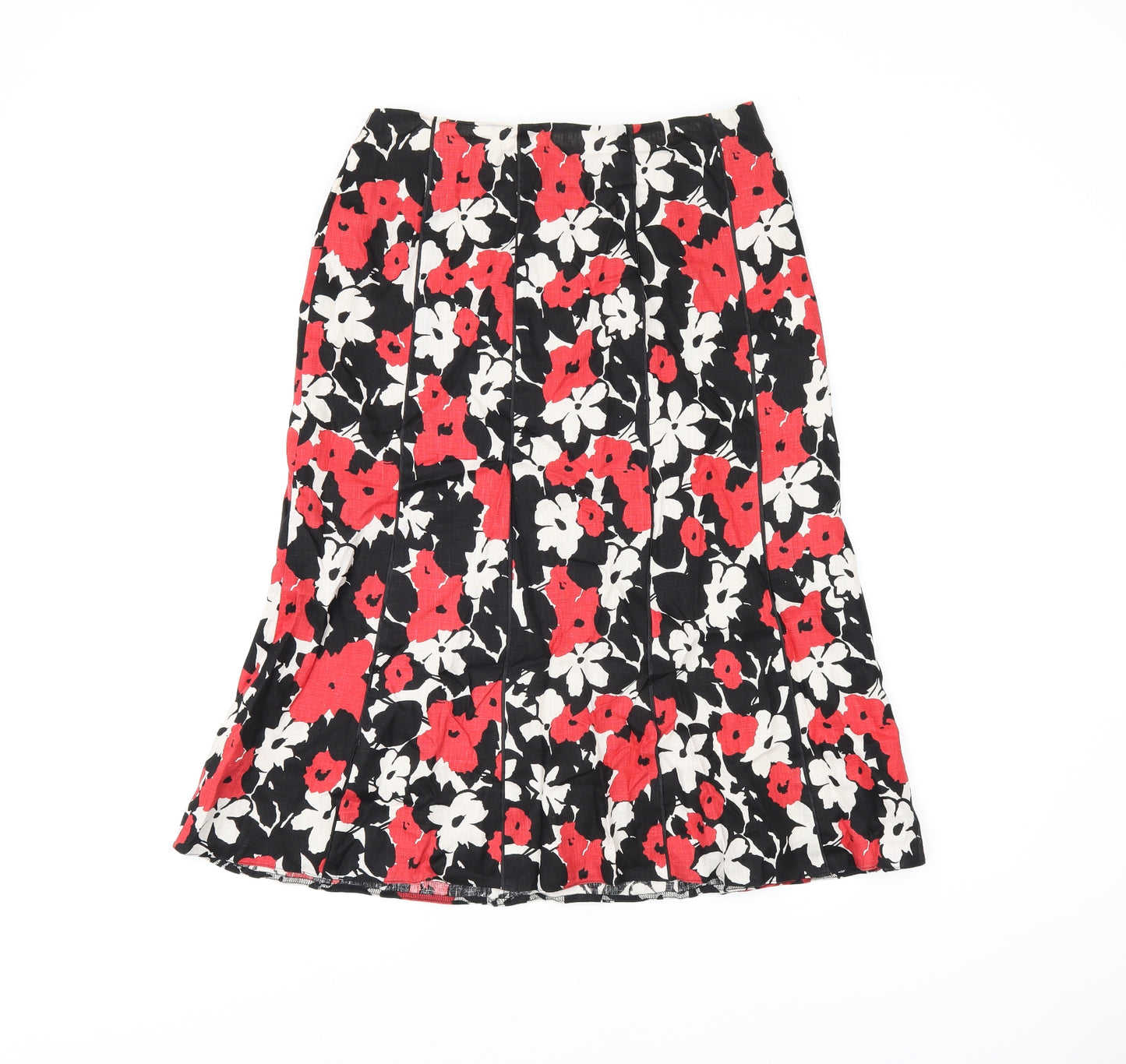 CC Womens Black Floral Linen Flare Skirt Size 10 Zip