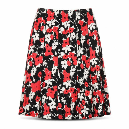 CC Womens Black Floral Linen Flare Skirt Size 10 Zip