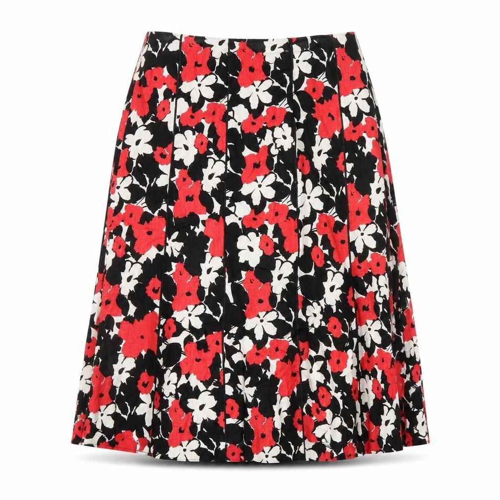 CC Womens Black Floral Linen Flare Skirt Size 10 Zip