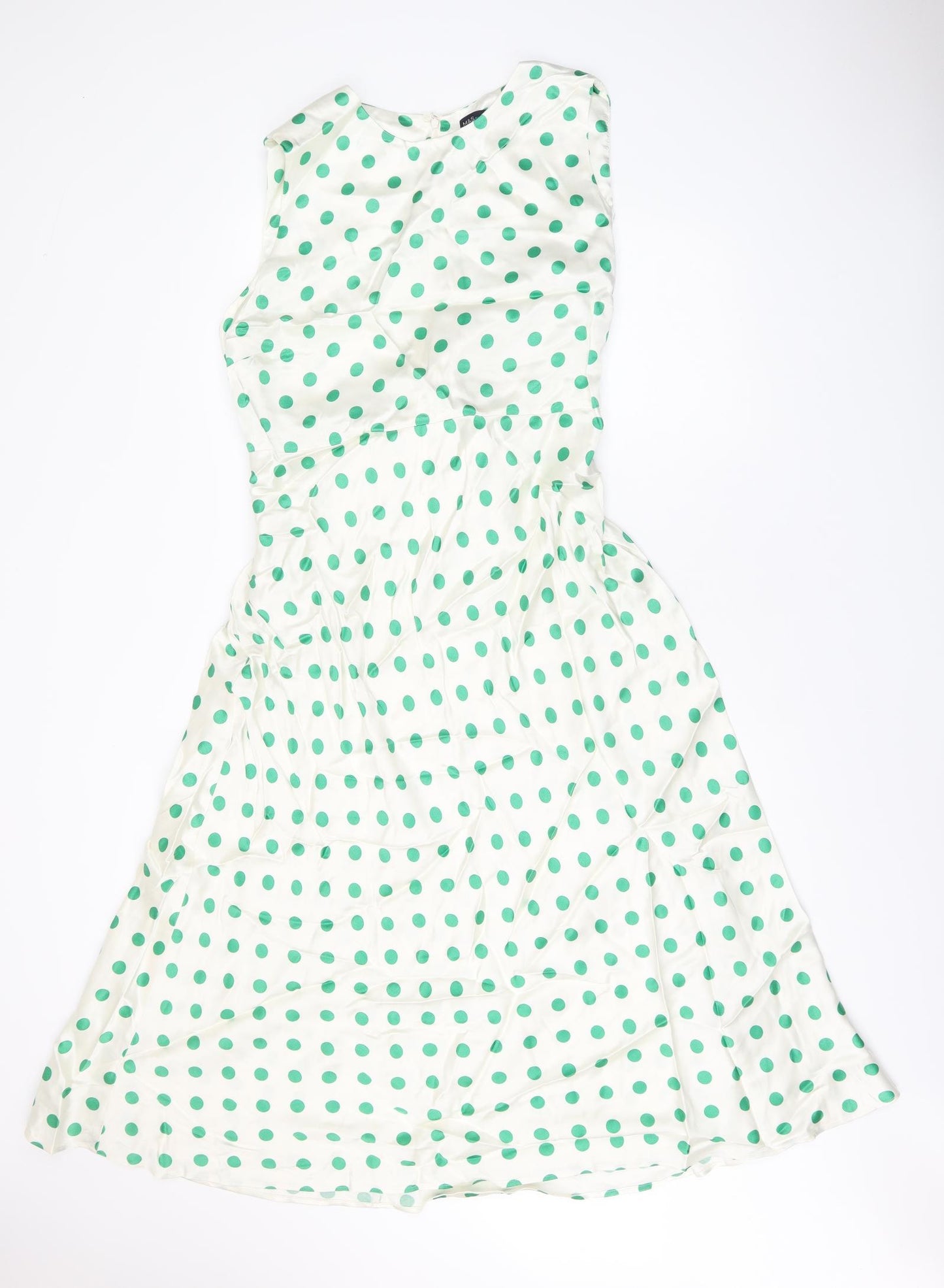 Marks and Spencer Womens White Polka Dot Viscose A-Line Size 20 Round Neck Zip