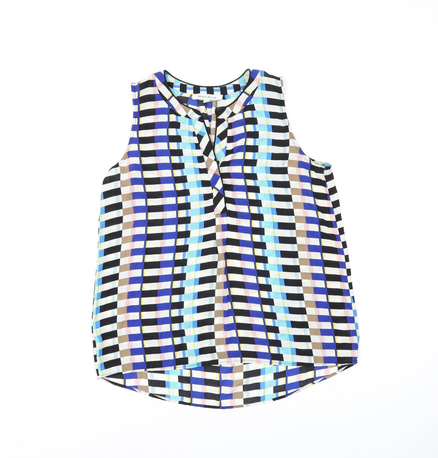 Rose + Olive Womens Multicoloured Geometric Polyester Basic T-Shirt Size S V-Neck