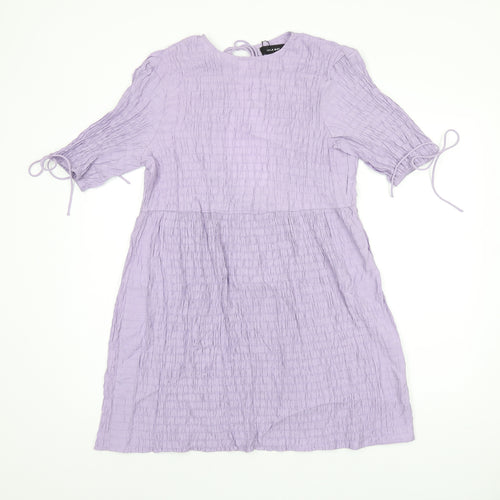 Lola May Womens Purple Viscose Skater Dress Size 8 Round Neck Tie