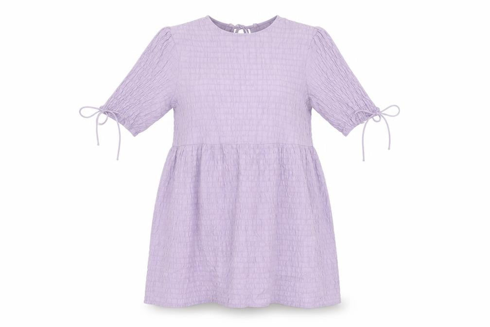 Lola May Womens Purple Viscose Skater Dress Size 8 Round Neck Tie