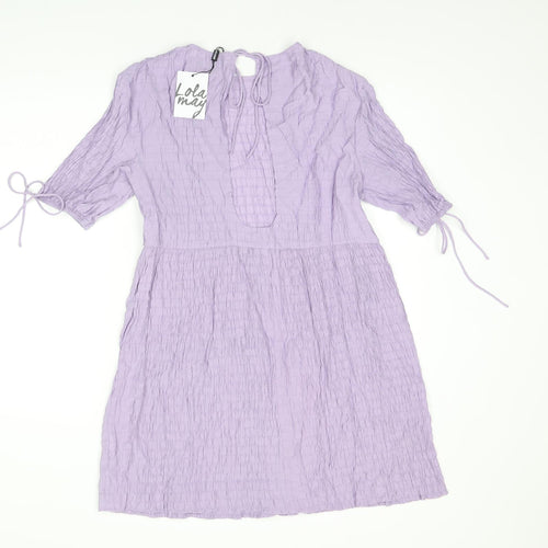 Lola May Womens Purple Viscose Skater Dress Size 8 Round Neck Tie