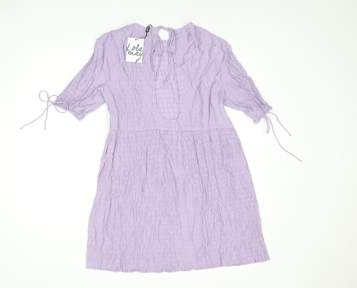 Lola May Womens Purple Viscose Skater Dress Size 8 Round Neck Tie