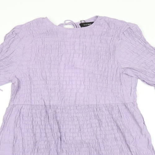 Lola May Womens Purple Viscose Skater Dress Size 8 Round Neck Tie