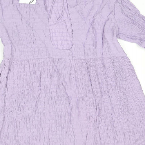 Lola May Womens Purple Viscose Skater Dress Size 8 Round Neck Tie