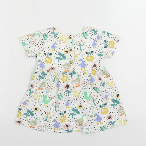 Marks and Spencer Girls White Geometric Cotton A-Line Size 18-24 Months Crew Neck Button