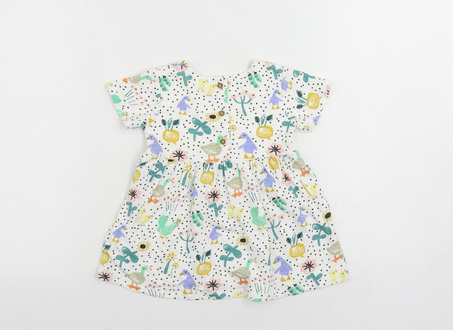 Marks and Spencer Girls White Geometric Cotton A-Line Size 18-24 Months Crew Neck Button