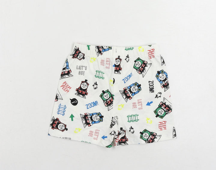 Marks and Spencer Baby White Geometric Cotton Cami Sleep Shorts Size 18-24 Months - Thomas The Tank Engine