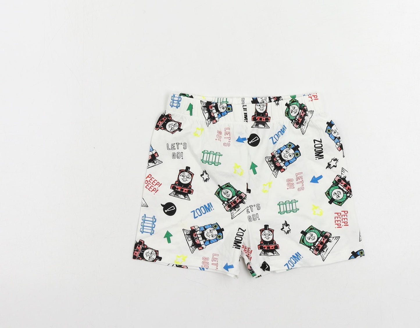 Marks and Spencer Baby White Geometric Cotton Cami Sleep Shorts Size 18-24 Months - Thomas The Tank Engine
