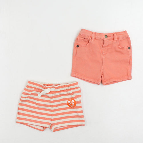 Marks and Spencer Baby Pink Striped Cotton Cropped Trousers Size 6-9 Months Button - Set