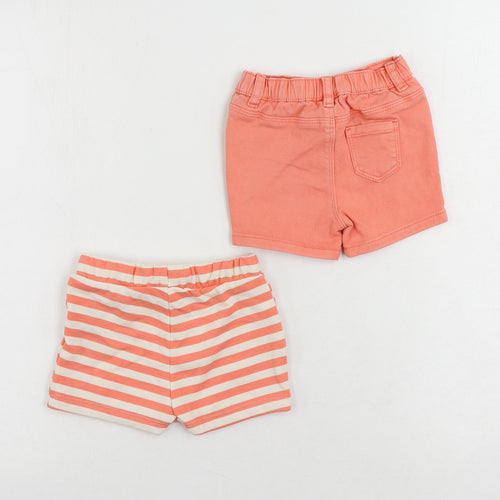 Marks and Spencer Baby Pink Striped Cotton Cropped Trousers Size 6-9 Months Button - Set