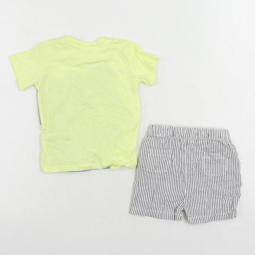Marks and Spencer Baby Yellow Striped Cotton Shorts Set Outfit/Set Size 6-9 Months Pullover - Elephant