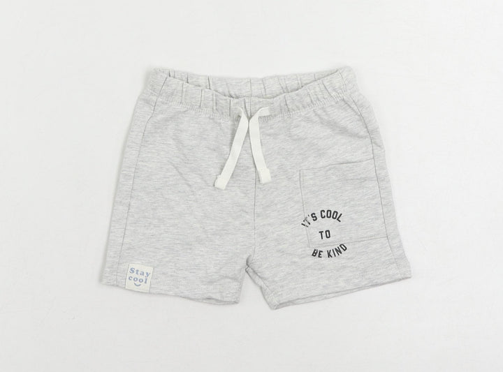 Marks and Spencer Baby Grey Cotton Cropped Trousers Size 6-9 Months Drawstring