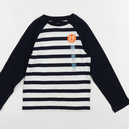 Marks and Spencer Boys Blue Striped Cotton Pullover T-Shirt Size 4-5 Years Crew Neck Pullover