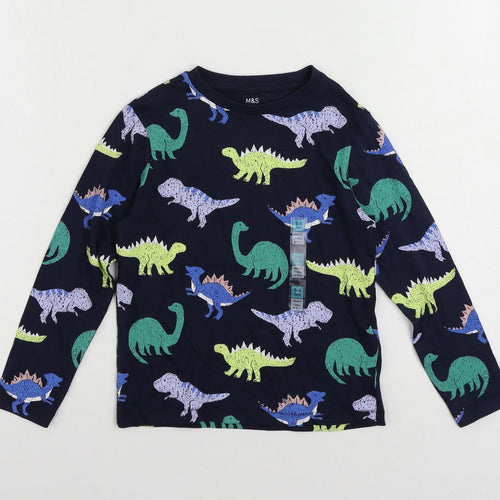 Marks and Spencer Boys Blue Geometric Cotton Pullover T-Shirt Size 5-6 Years Crew Neck Pullover - Dinosaur Print