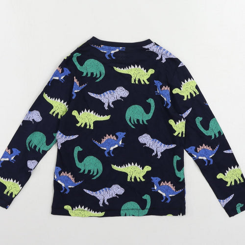 Marks and Spencer Boys Blue Geometric Cotton Pullover T-Shirt Size 5-6 Years Crew Neck Pullover - Dinosaur Print