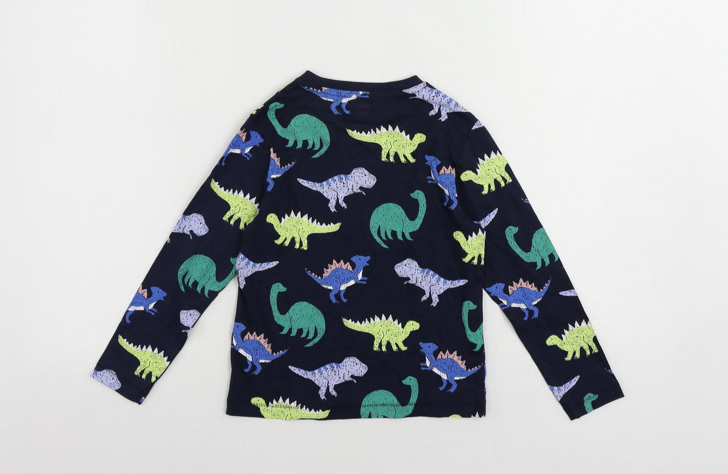 Marks and Spencer Boys Blue Geometric Cotton Pullover T-Shirt Size 5-6 Years Crew Neck Pullover - Dinosaur Print