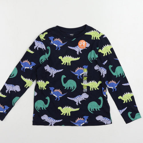 Marks and Spencer Boys Blue Geometric Cotton Pullover T-Shirt Size 6-7 Years Crew Neck Pullover - Dinosaur Print