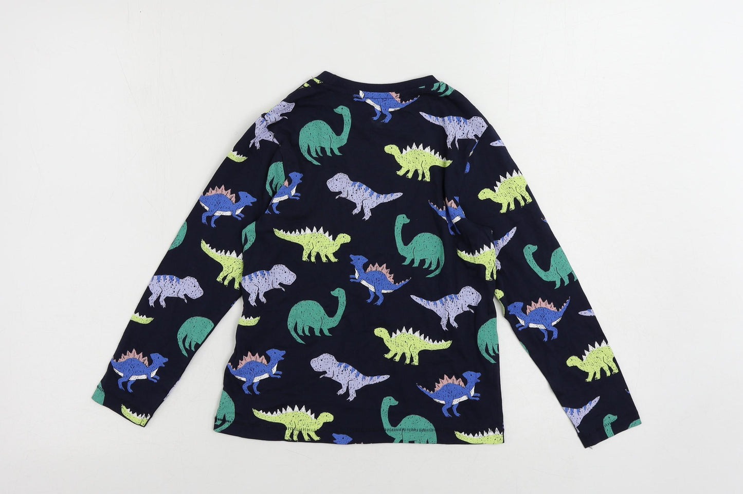 Marks and Spencer Boys Blue Geometric Cotton Pullover T-Shirt Size 6-7 Years Crew Neck Pullover - Dinosaur Print