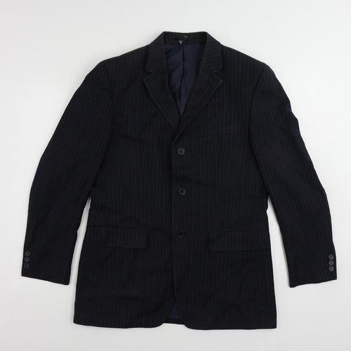 Burton Mens Blue Striped Polyester Jacket Suit Jacket Size 38 Regular