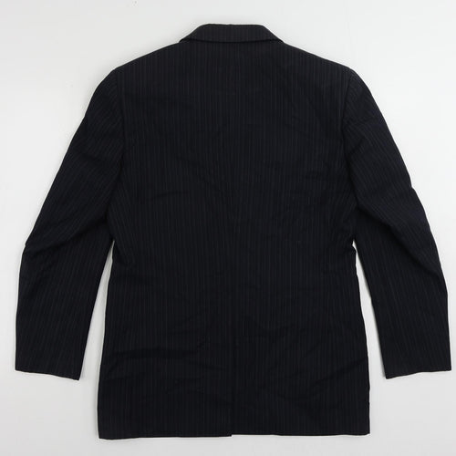 Burton Mens Blue Striped Polyester Jacket Suit Jacket Size 38 Regular