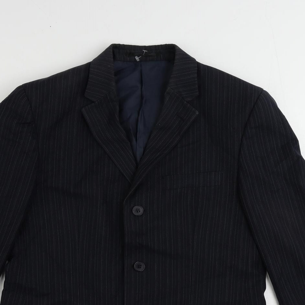 Burton Mens Blue Striped Polyester Jacket Suit Jacket Size 38 Regular