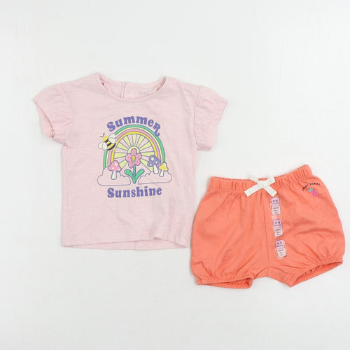 Marks and Spencer Baby Pink Cotton Shorts Set Outfit/Set Size 3-6 Months - Summer