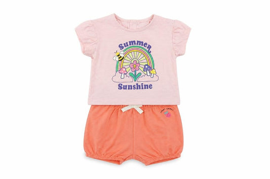 Front view of Marks & Spencer Baby Pink Cotton Shorts Set Outfit/Set, size 3-6, Months - Summer