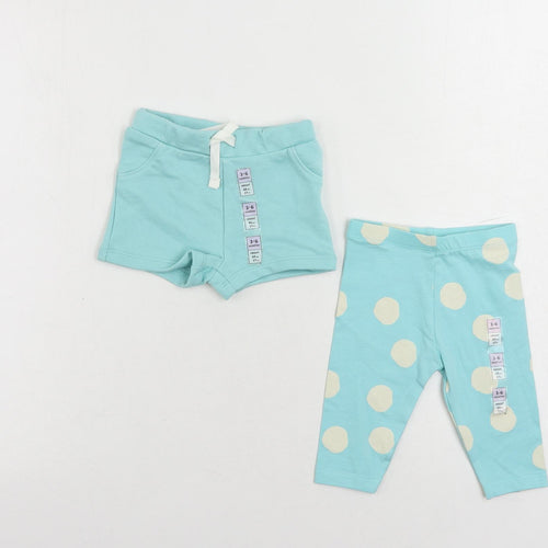 Marks and Spencer Baby Blue Polka Dot Cotton Jogger Trousers Size 3-6 Months - Set