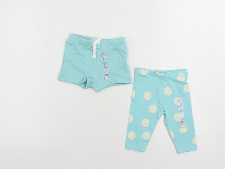 Marks and Spencer Baby Blue Polka Dot Cotton Jogger Trousers Size 3-6 Months - Set