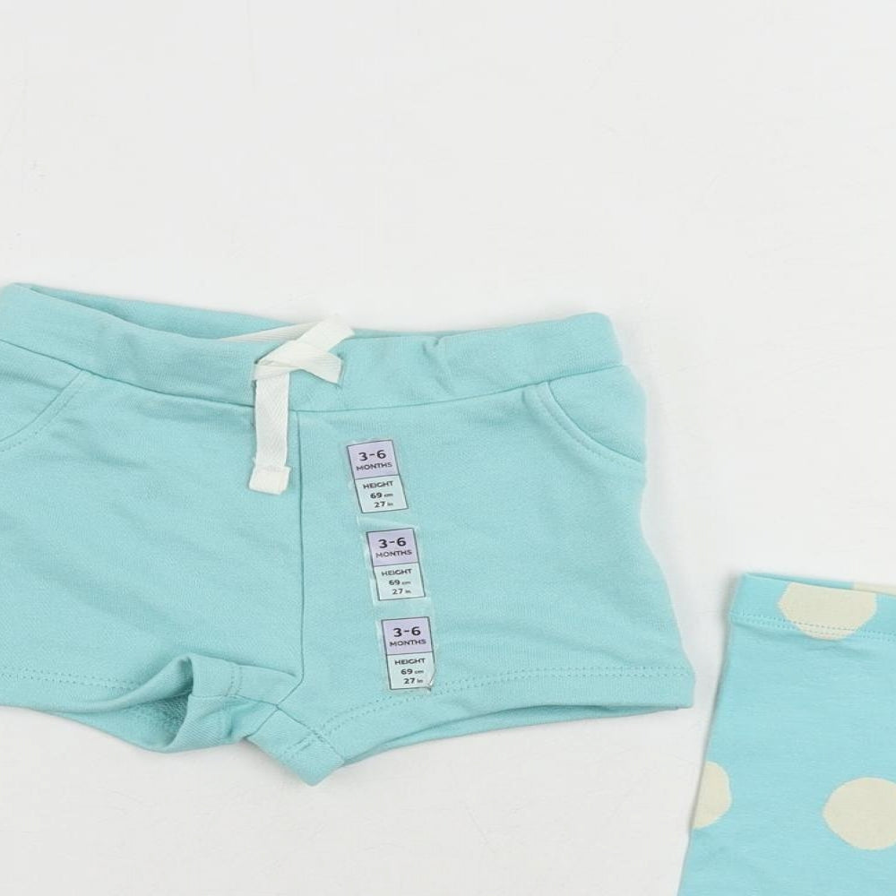 Marks and Spencer Baby Blue Polka Dot Cotton Jogger Trousers Size 3-6 Months - Set