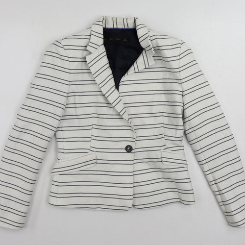 Zara Womens White Striped Jacket Blazer Size M Button