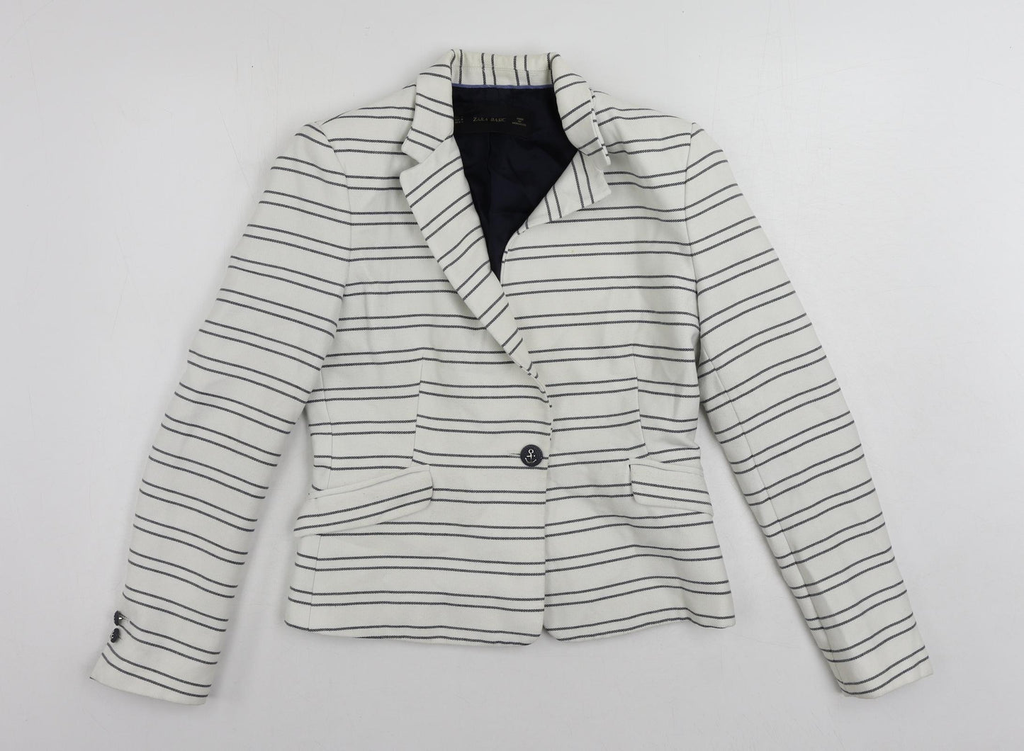 Zara Womens White Striped Jacket Blazer Size M Button