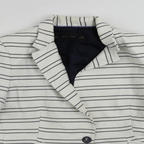 Zara Womens White Striped Jacket Blazer Size M Button