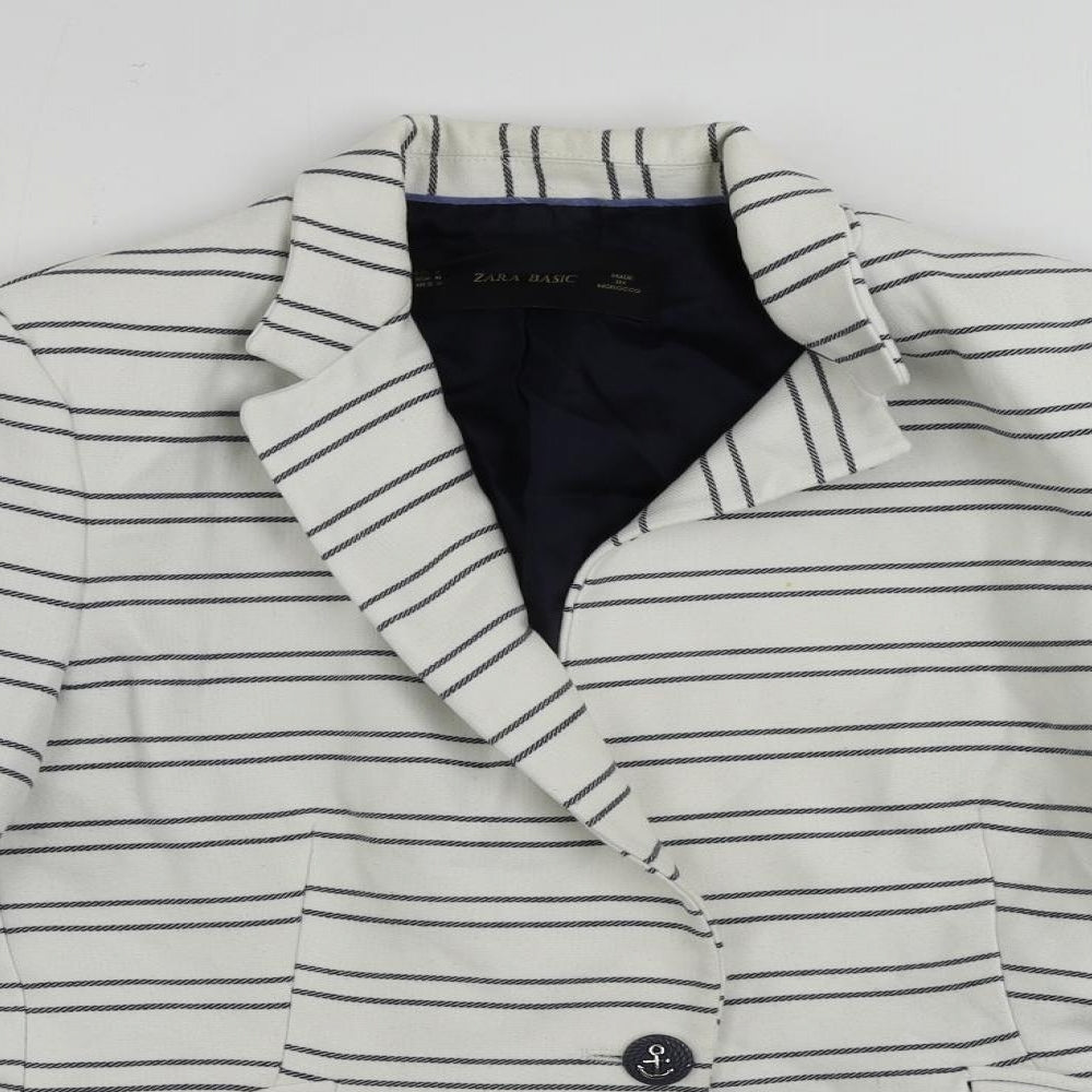 Zara Womens White Striped Jacket Blazer Size M Button