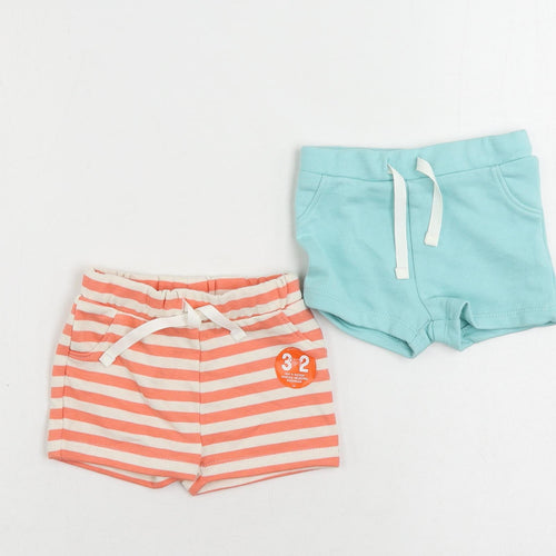 Marks and Spencer Baby Pink Striped Cotton Cropped Trousers Size 3-6 Months Drawstring