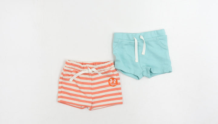 Marks and Spencer Baby Pink Striped Cotton Cropped Trousers Size 3-6 Months Drawstring