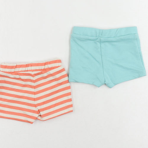 Marks and Spencer Baby Pink Striped Cotton Cropped Trousers Size 3-6 Months Drawstring
